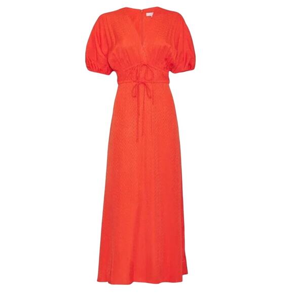 PEARL by LELA ROSE bright orange Equestrian Jacquard V Neck midi dress - Picture 1 of 10